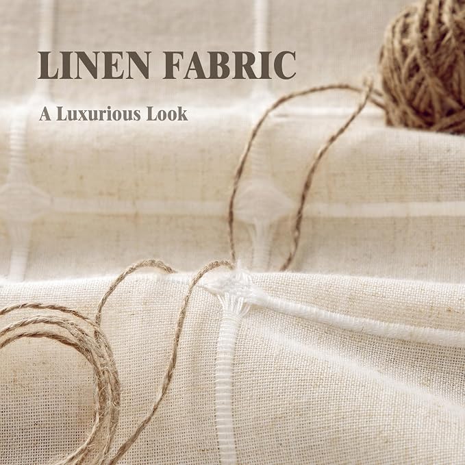 Boho Blackout Plaid Curtains 72 Inch Drapes Linen Blend 2 Panels | Vintage - Image 4