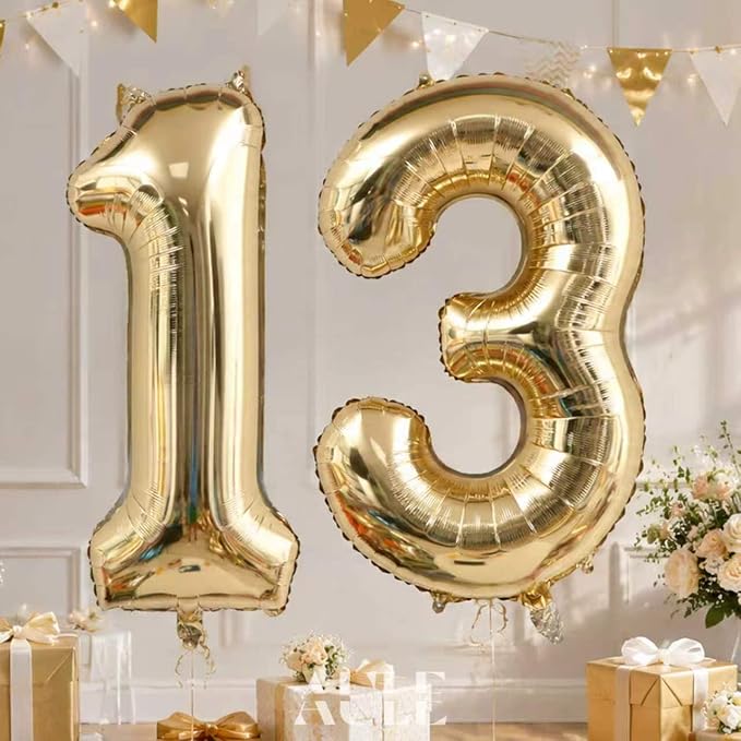 AULE 40 Inch Light Gold 13 Balloon Number Foil 0-9 Birthday Big Numbers | - Image 3