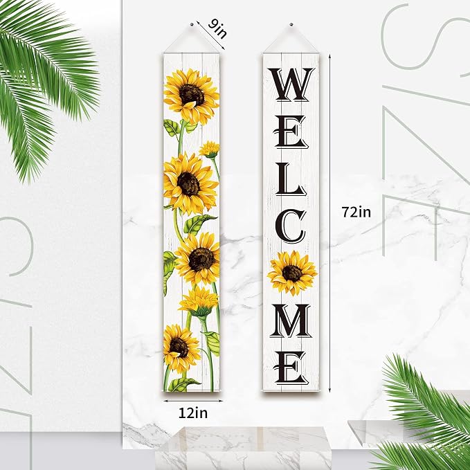 Tatuo Sunflower Welcome Hanging Banners Summer Porch Banners Flags Spring Door - Image 2