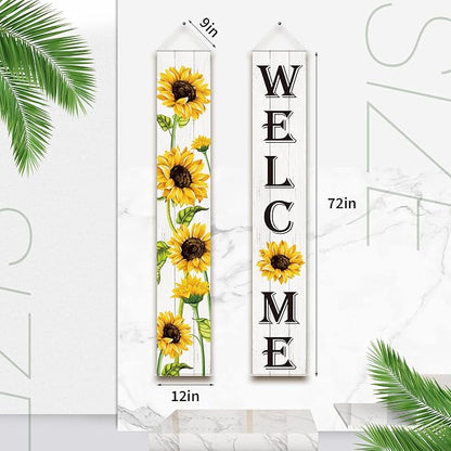 Tatuo Sunflower Welcome Hanging Banners Summer Porch Banners Flags Spring Door - Image 2