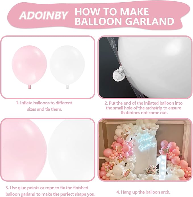 Pink and White Balloon Arch Kit, ADOINBY 140Pcs Macaron Pink Balloon Matte - Image 3