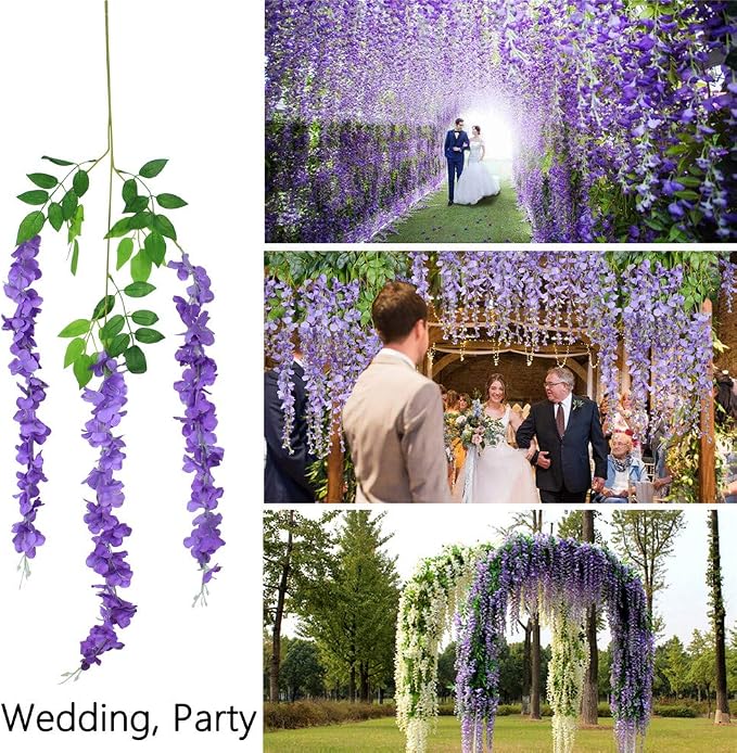 12pcs Artificial Wisteria Flowers 3.6 Feet/Piece Purple Dense Artificial Fake - Image 4