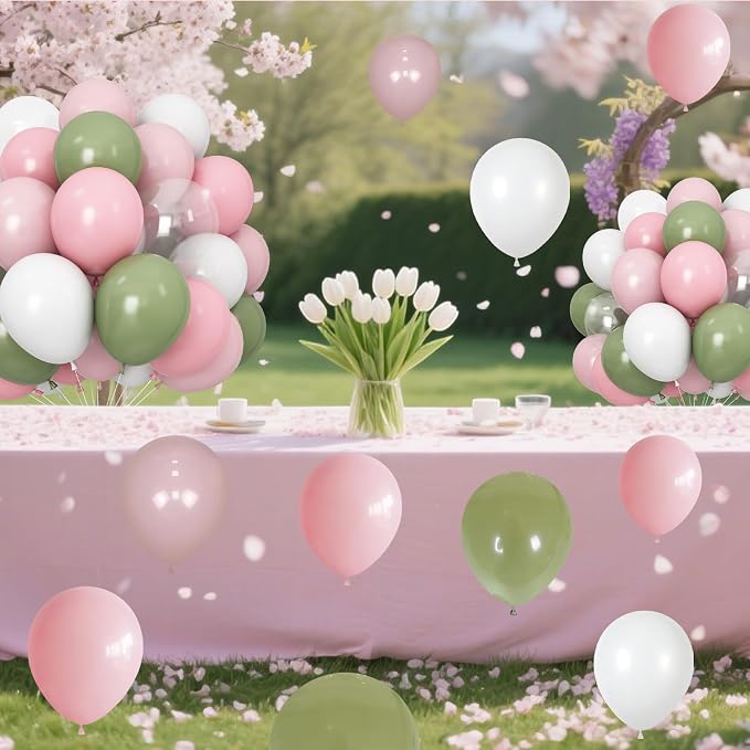 Dusty Pink Green White Balloons - Image 5