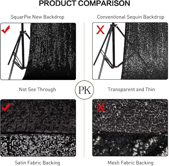 SquarePie 6x8ft Black Sequin Backdrop, High Density Non-Transparent Glitter - Image 4