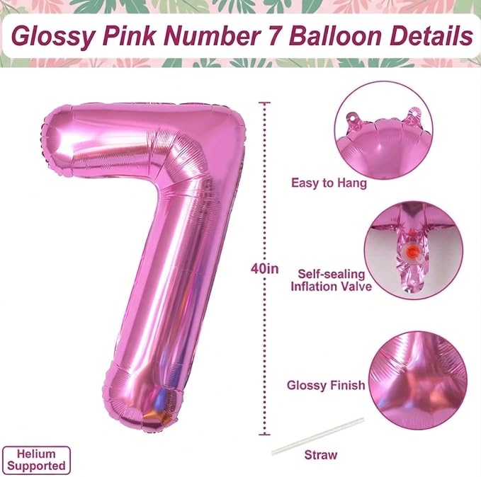 Pink Number 7 Balloon 40 Inch, Modern Geometric Foil Party Supplies | Sleek - Image 4