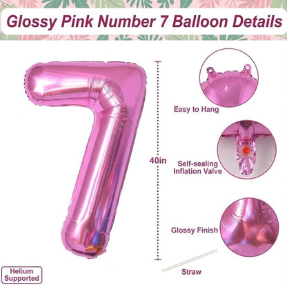Pink Number 7 Balloon 40 Inch, Modern Geometric Foil Party Supplies | Sleek - Image 4