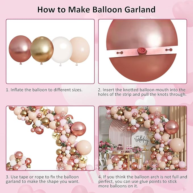 Rose Gold Balloon Garland Arch Kit, Party Decor. | Nude Pastel Pink, Matte White - Image 3
