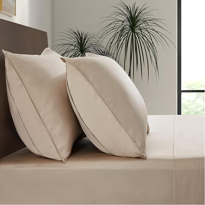 Luxury Bamboo Market | Queen Envelope Pillowcase Set | 100% Viscose Made from Bamboo | Organically Grown | Ultra Soft | Cooling | 2pcs [Dune]