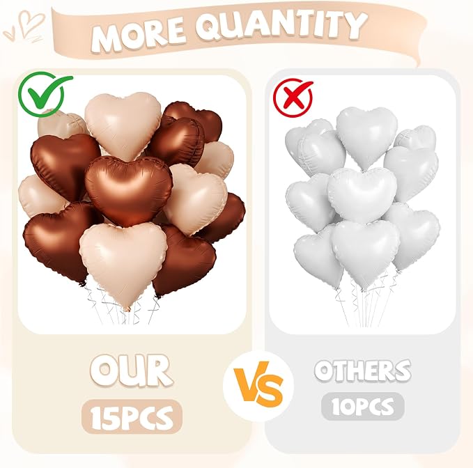 Cream Brown Beige Heart Balloons, Coffee Apricot Helium Balloon - Image 4