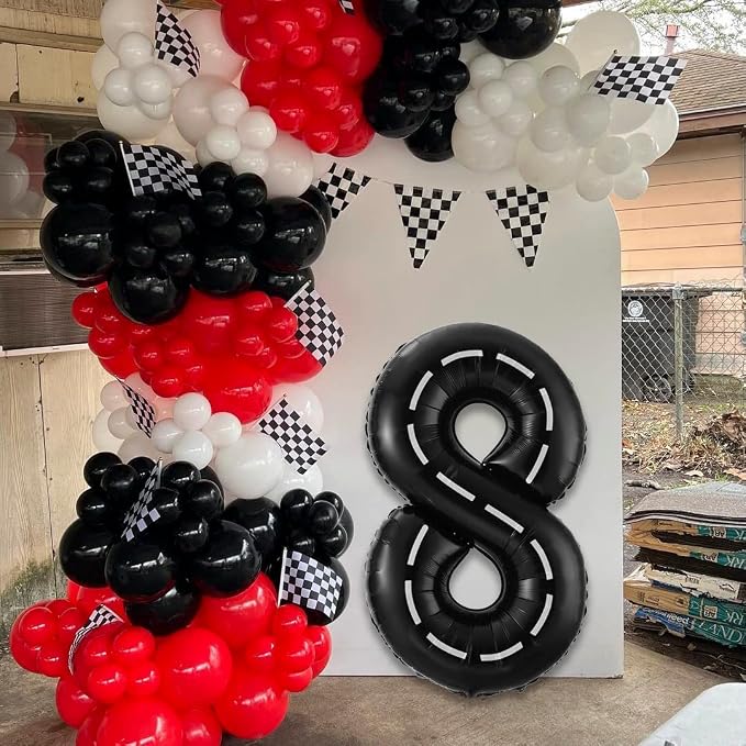 Race Car Number 8 Balloons, 40 Inch Birthday Balloons Two Fast Black 8 Balloon - Image 4