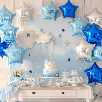 Blue Silver Star Balloons, 18 Inches Star Foil Balloons - Image 3