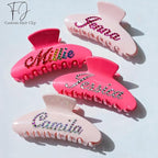 Personalized Colorful Name Hair Claw Clips for Women,Custom Hair Clips with Diamond,Cute Hair Accessories 4",Handmade Rhinestones Hair Clamp Gifts for Mom,Bride,Wife,Bridesmaid（Neon Pink）