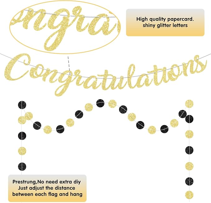Gold Congratulations Banner Sign Prestrung Congrats Banner Garland - Image 2