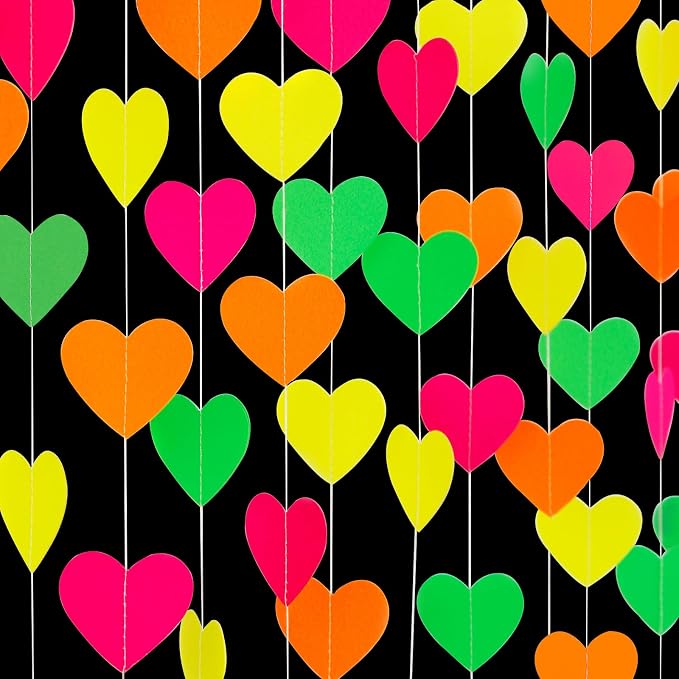 UV Neon Party Decorations Valentines-Day Heart-Garland - 52ft Glow in The Dark by Panduola