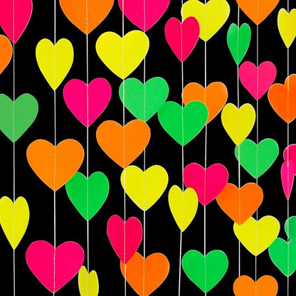 UV Neon Party Decorations Valentines-Day Heart-Garland - 52ft Glow in The Dark by Panduola
