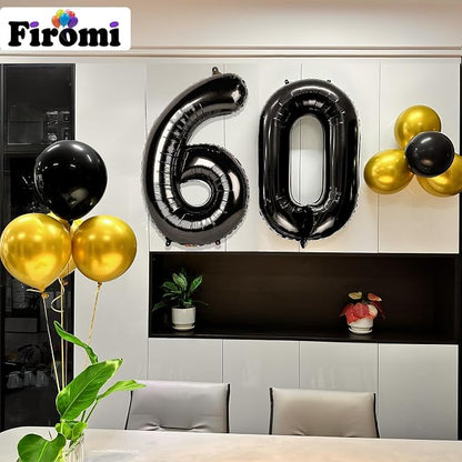 FIROMI 60 Number Balloons Black Big Mylar Foil 60th Balloon Numbers 40-inch | - Image 4