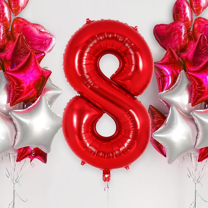 Red Number 8 Balloon 40 Inch, Big Large Foil Helium Number Balloons, Jumbo - Image 2