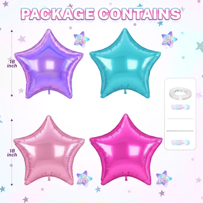 Purple Blue Star Balloons, 18 Inches Pink Purple Star Balloon - Image 2