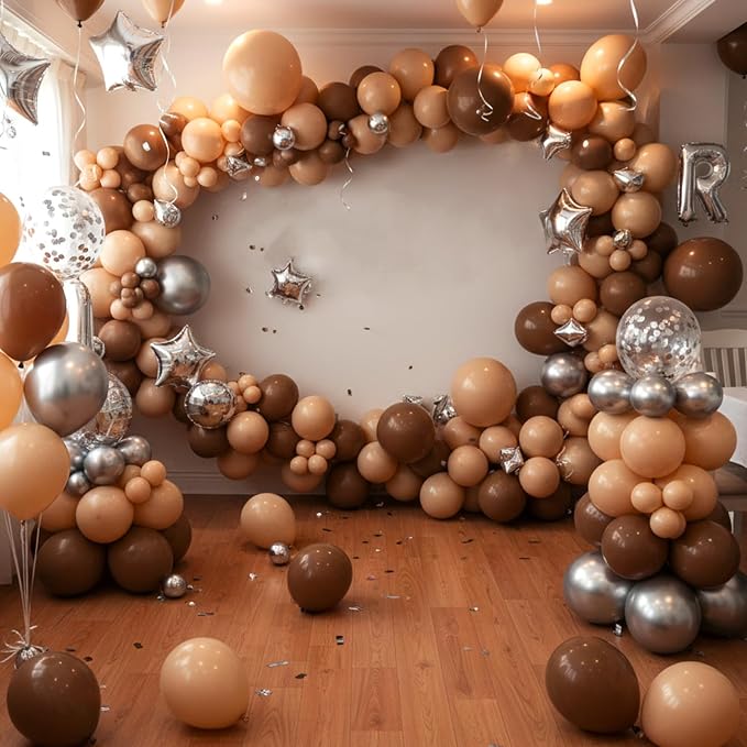 RUBFAC Brown Balloons Different Sizes Light Brown Party Balloon 154pcs | - Image 5