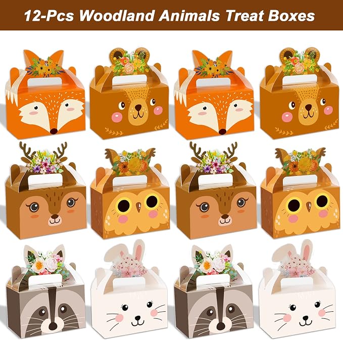 Tevxj 12 Pieces Woodland Party Favor Boxes Woodland Animals Creatures Theme - Image 2