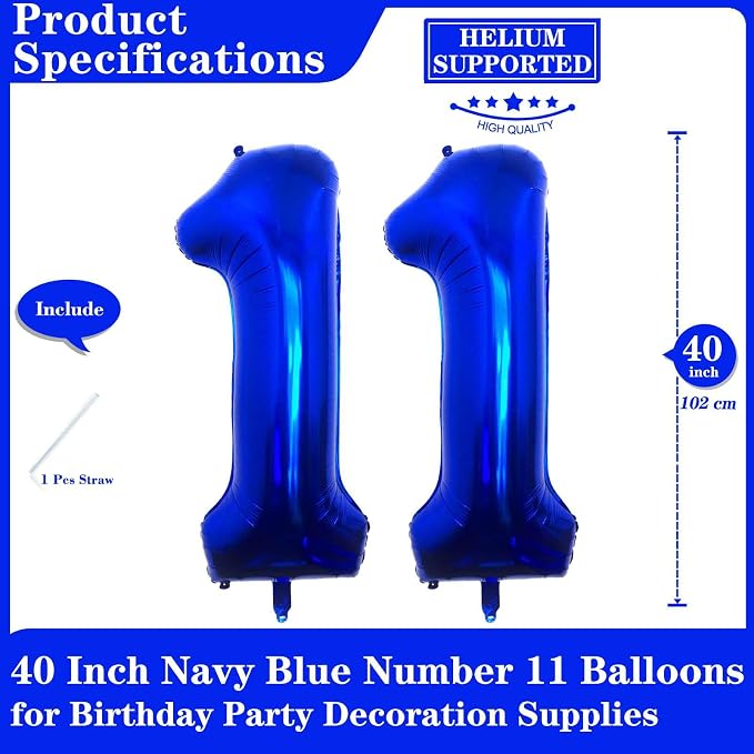 Navy Blue 11 Number Balloons, 40 Inch Giant Number 11 Balloons Foil Mylar - Image 2