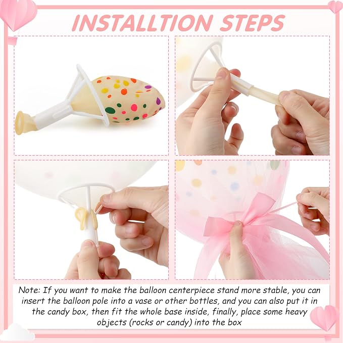 Wettarn 12 Set Pink Tutu Tulle Balloons Baby Shower Centerpieces - Image 3