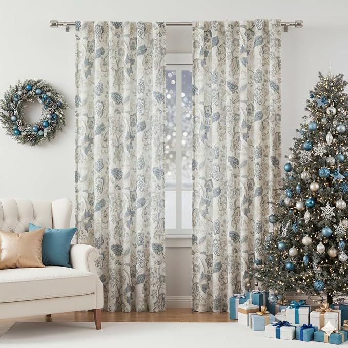 Kayne Studio Blue Grey Jacobean Floral Rod Pocket Semi Sheer Curtains 84" L | - Image 9