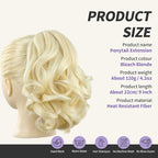 Blonde Ponytail Extension,9" Short Curly Wavy Claw Clip in Ponytails Hair Extensions Natural Soft Synthetic Hairpiece for Women