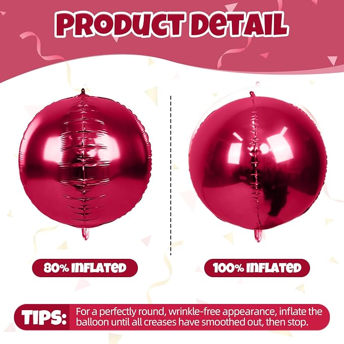 12Pcs Red Round Balloons Foil, Large Metallic Dark Red Burgundy Balloons - Image 9