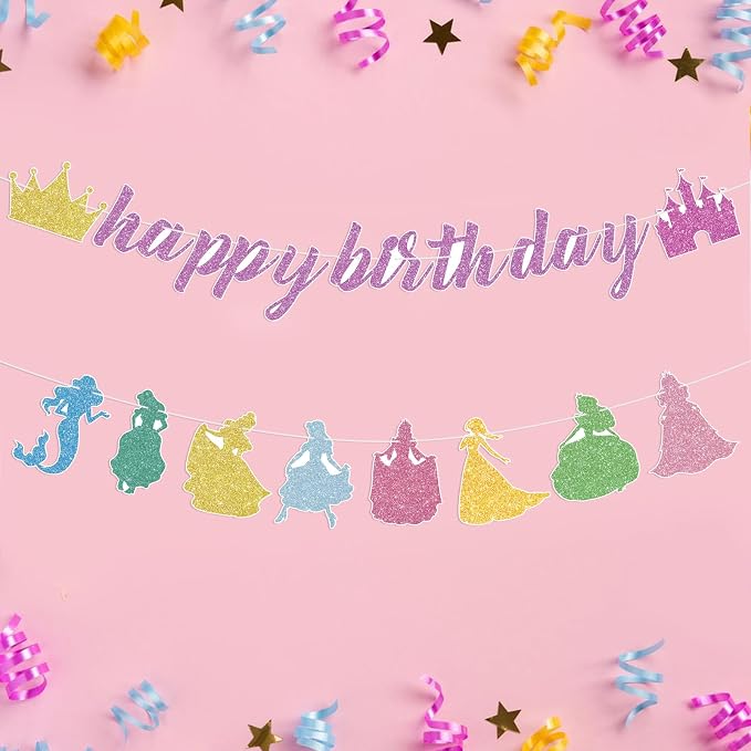 Princess Birthday Banner Glitter Happy Birthday Banner Princess Banner Garland - Image 9