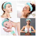 Zkptops Spa Headband for Washing Face Wristband Set Sponge Makeup Skincare Headband Terry Cloth Bubble Soft Get Ready Hairband for Women Puffy Padded Headwear Non Slip Thick Hair Accessory(Turquoise)