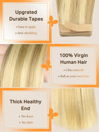 DOORES Hair Extensions Human Hair, Drity Blonde Highlight Golden Blonde 20pcs 50g 22 Inch, Human Hair Extensions Tape in Straight Hair Real Human Hair