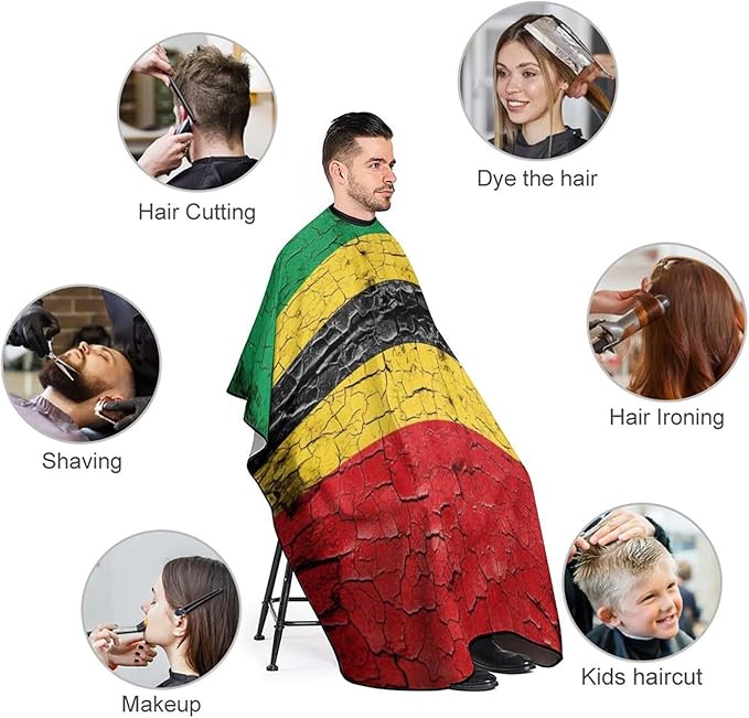 Cut Hair Cape Red Yellow Green Rasta Flag Stripes Haircut Gown, Extra Large Haircut Hairdressing Cloth Apron for Barber Salon, Profession Barbershop Supplies