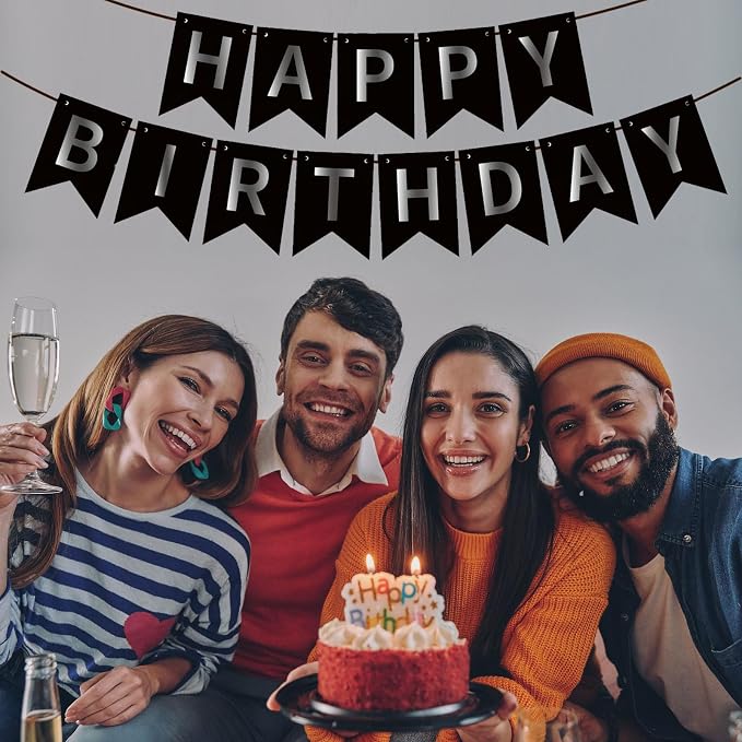 ZHENGYE Black Happy Birthday Banner - Image 4
