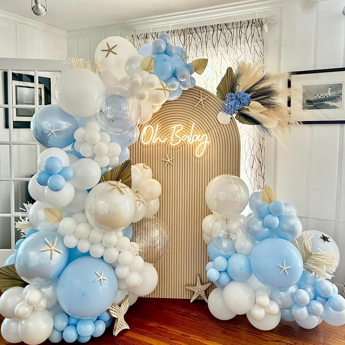Double Pearl Blue Stuffed Balloons Different Size 115Pcs 5/10/12/18" Light Blue - Image 5