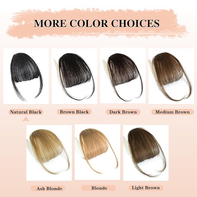 NAYOO Bangs Hair Clip in Bangs 100% Real Human Hair Extensions Natural Black Wispy Bangs Clip on Air Bangs for Women Fringe with Temples Hairpieces Curved Bangs for Daily Wear