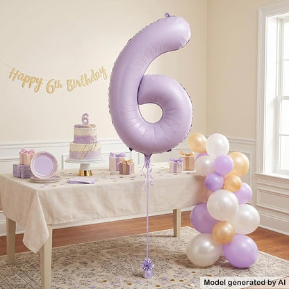 40" Pastel Purple Foil Number 6 Balloon - Image 4