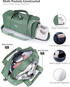 Compact Sports Gym Bag for Women, Cute Mini Duffle Bag with Wet Pocket & Shoes Compartment, Personal Item Travel Workout Bag, 16"-Small, Green