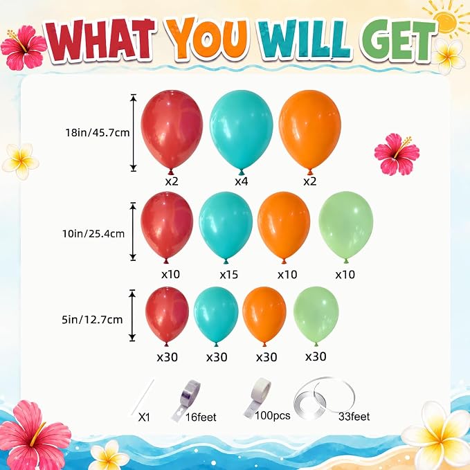 Tropical Luau Balloon Garland Kit, Arch Strip Ribbon, Summer Beach Pool Fiesta - Image 9