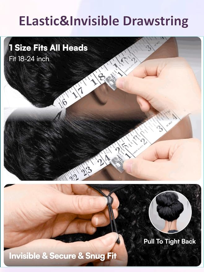 YIROO Bye Bye Knots Glueless Water Wave and Jerry Curly Drawstring Wig Human Hair, 7x5 Pre Cut Lace Front Glueless Wigs Pre Bleached Pre Plucked Wear and Go Wig for Women 150% Density 18Inch