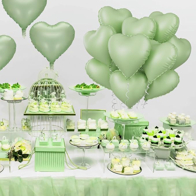 Sage Green Heart Balloon, 18inch Olive Green Heart Shape Balloons - Image 9