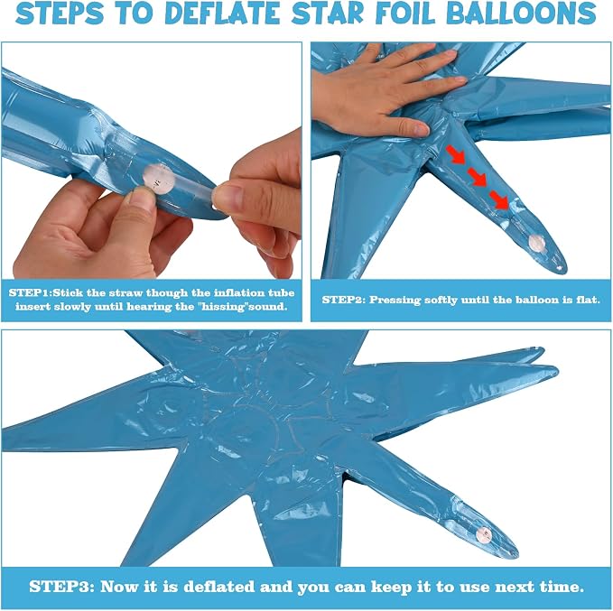 8 Pcs Light Blue Star Balloons, 27/22 inch One-Piece Explosion Foil Balloons - Image 3