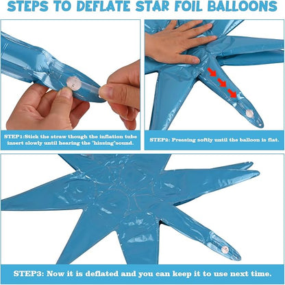 8 Pcs Light Blue Star Balloons, 27/22 inch One-Piece Explosion Foil Balloons - Image 3
