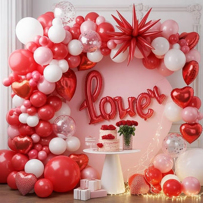 Valentine's Day Balloons, 12 Inch Pearl Pink Red Heart Shaped Confetti Latex - Image 6
