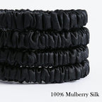 Mulberry Silk Skinnie Scrunchies Set in Black - 100% Pure 19 Momme, Luxurious Elastic Hair Ties for Women (4 Pack)