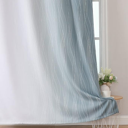 Stone Blue and Greyish White Ombre Blackout Curtains 90 Inch Length 2 Panels Set - Image 6