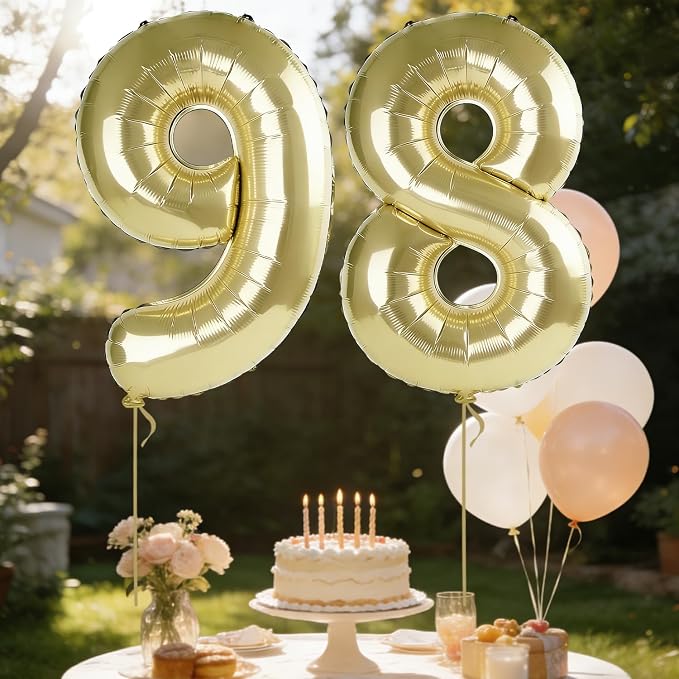 40 Inch Number 98 Balloons for 98th Birthday Party Decorations, 0-100 Champagne - Image 3