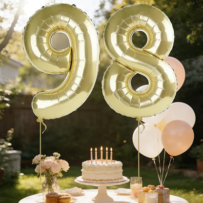 40 Inch Number 98 Balloons for 98th Birthday Party Decorations, 0-100 Champagne - Image 3