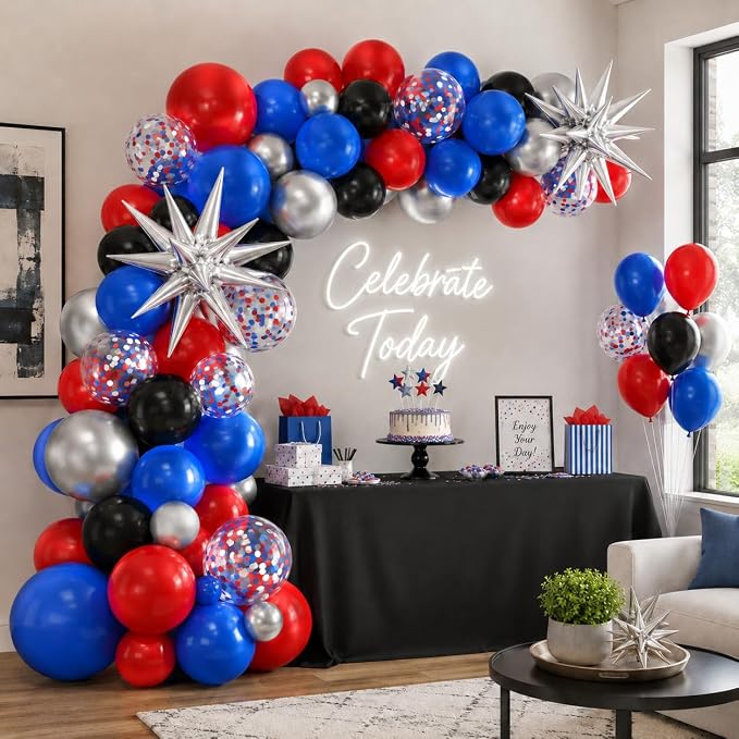 Red Blue Balloons for Patriotic Party Decor | 12 Inch Red Blue Silver Balloons - Image 9