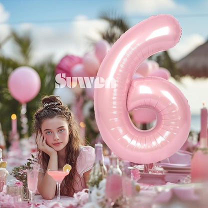 SUWEN 40 Inch Pink Large 6 Number Balloons Big Foil Helium Number Balloons 0-9 - Image 3